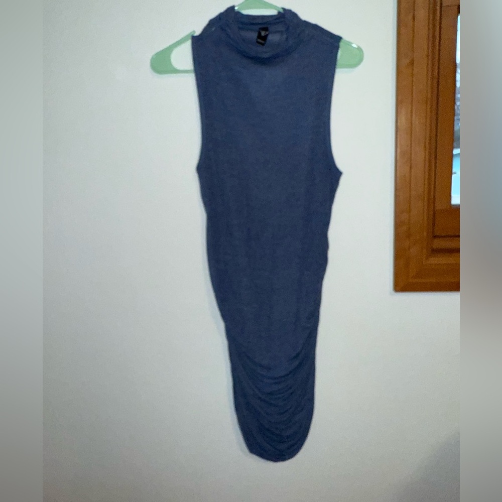 Heather blue kick neck mini dress